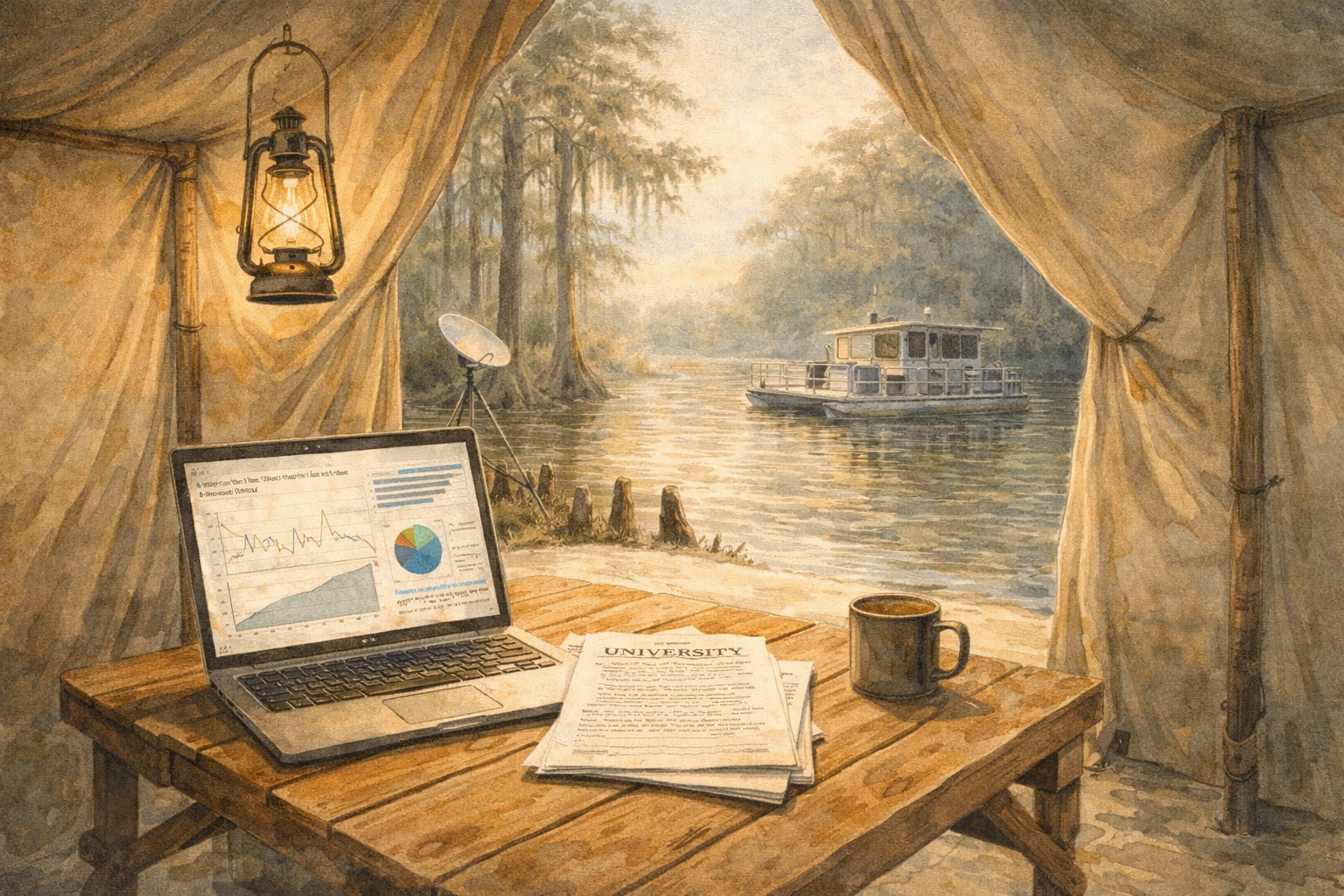 Field office interior with laptop and Starlink