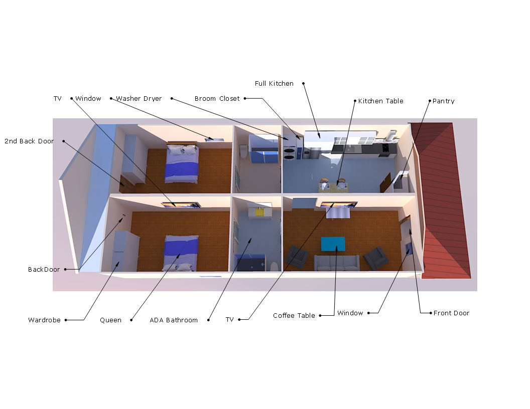 2-bedroom 3D rendering (conceptual)