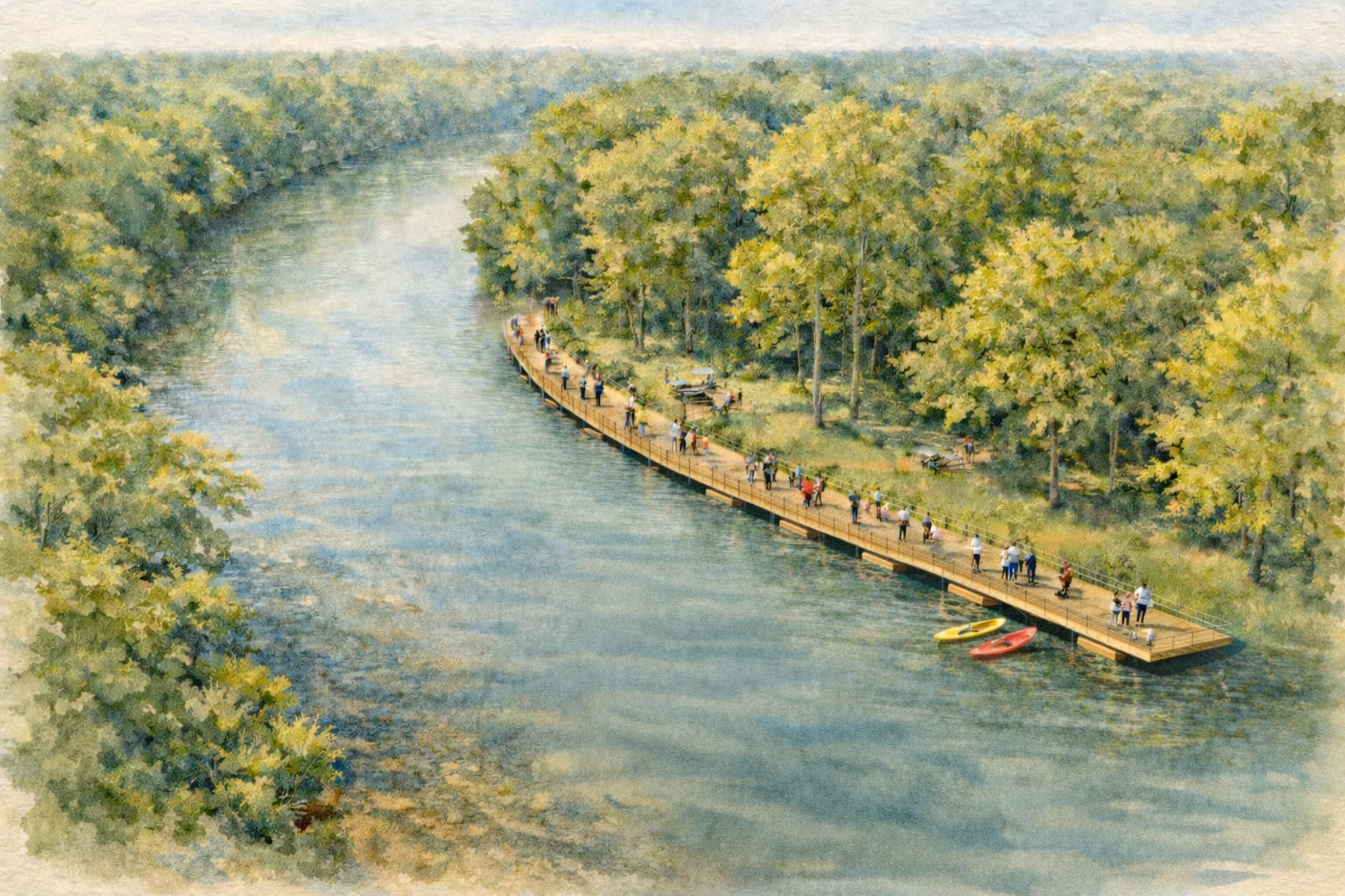 Floating riverwalk concept