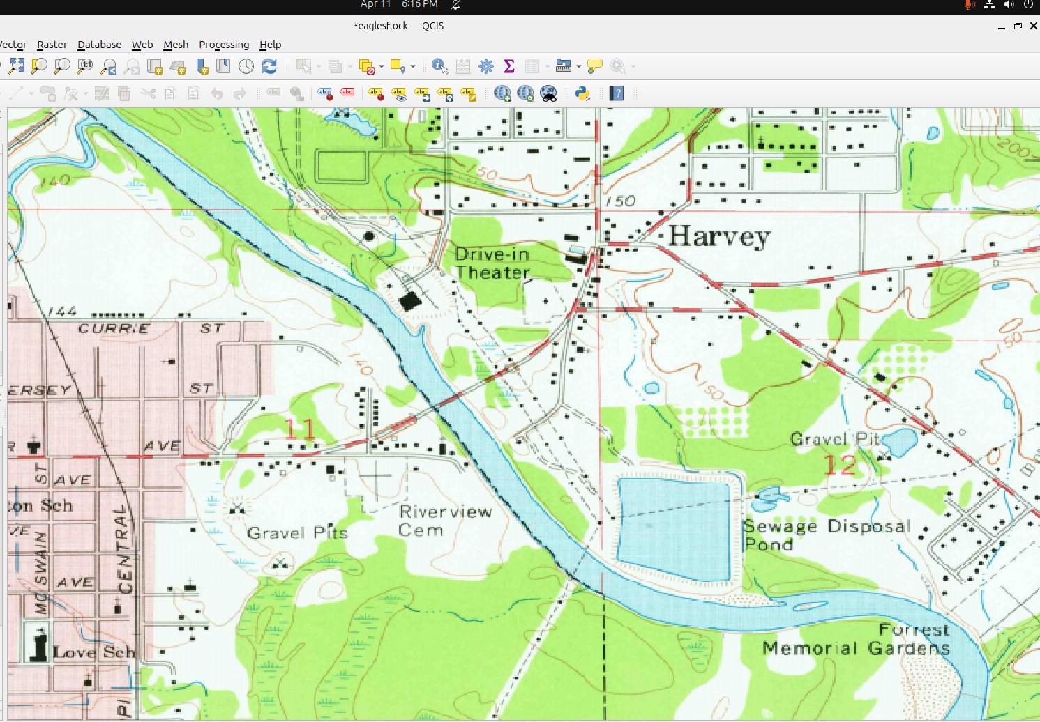 Historical USGS topographic map showing the Leaf River corridor near the north parcel, with building symbols in the vicinity of the site.